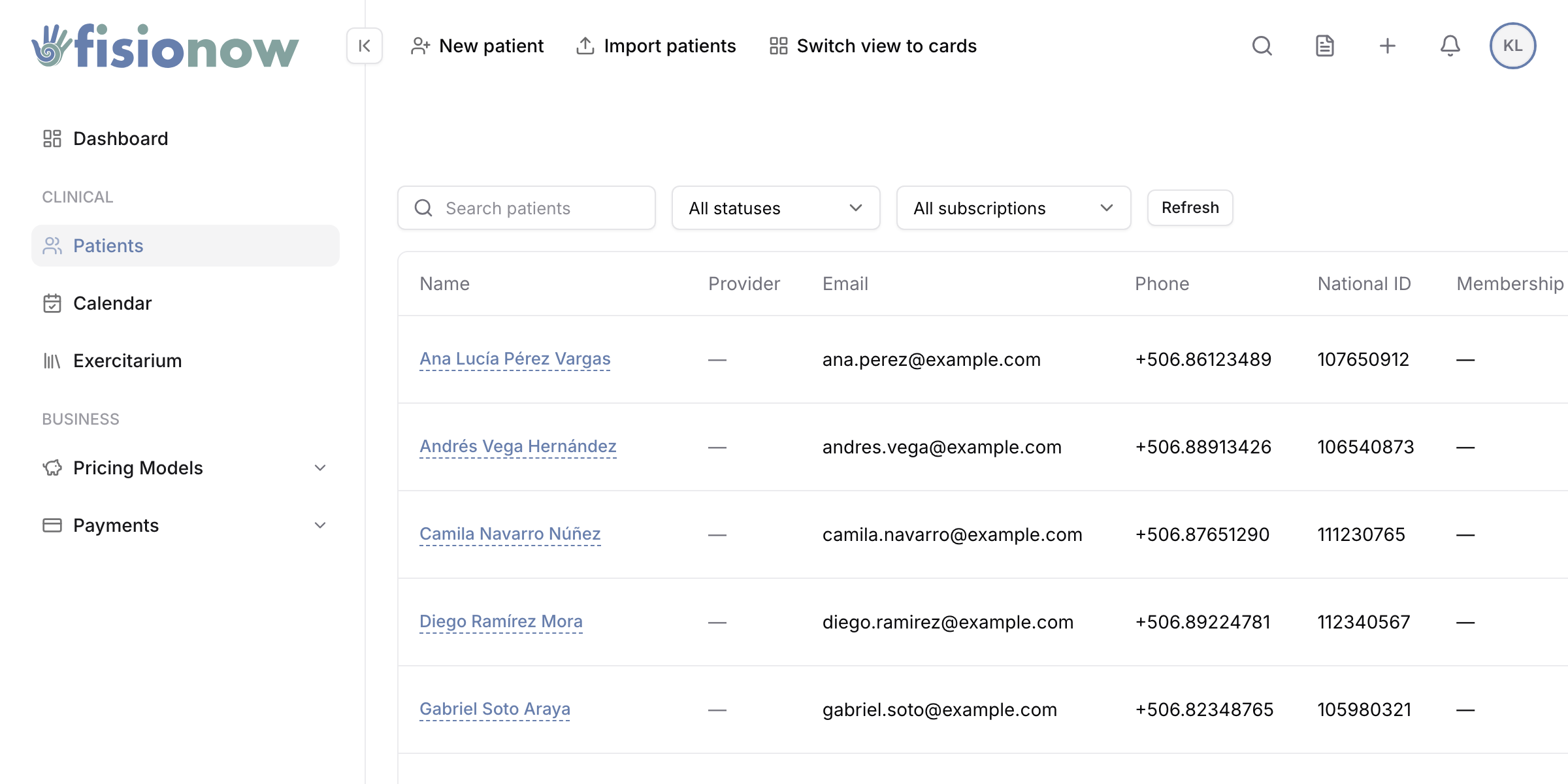 The Fisionow patient list